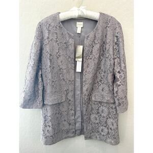 CHICO’S | Dressy Covert Gray Lace Topper Jacket NWT | Size 1 Medium